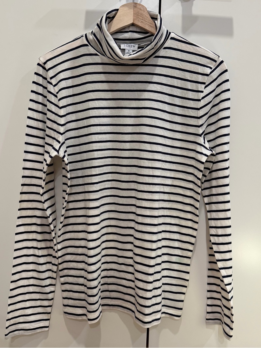 J. Crew Cream and Black Striped Turtleneck Tee